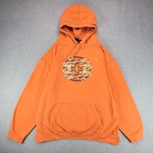 Emergency Exit Dragon Graphic Hoodie Mens Large Orange Y2K Distressed Streetwear